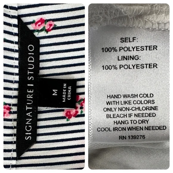 Casual Pinstripe Floral Dress with V-Neck and Elastic Waist - Picture 6 of 6